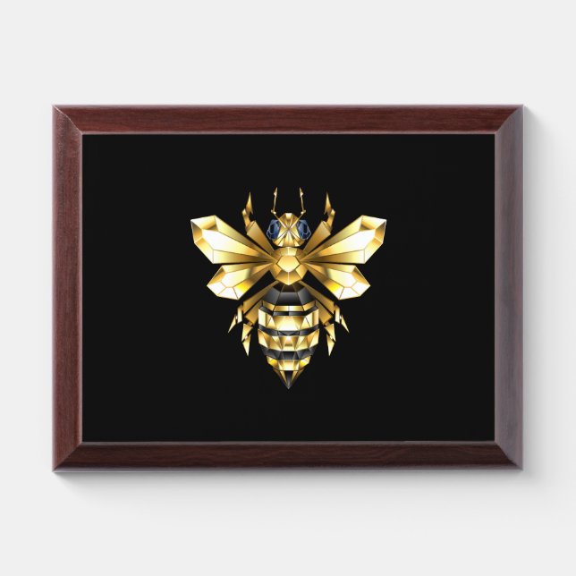 Faux Gold Foil Logo Bee Polygonal on Black Award Plaque (Horizontal)