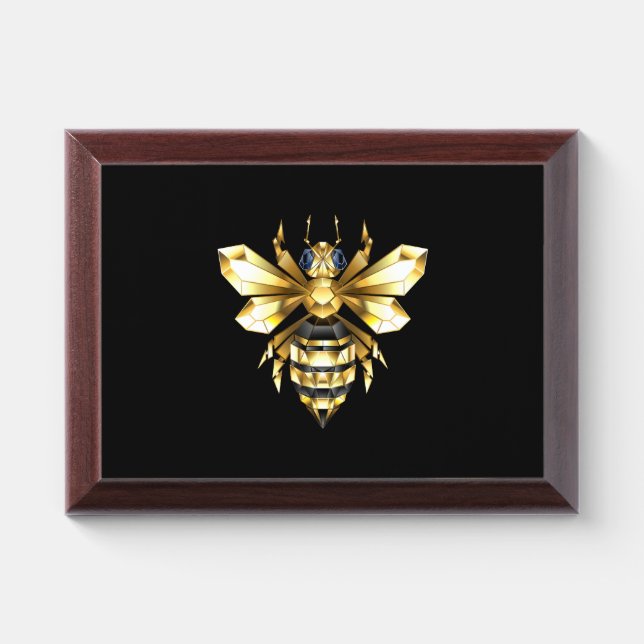 Faux Gold Foil Logo Bee Polygonal on Black Award Plaque (Horizontal)