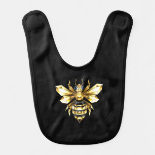 Faux Gold Foil Logo Bee Polygonal on Black Baby Bib