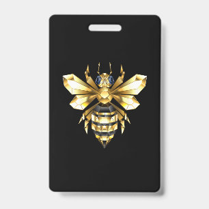 Faux Gold Foil Logo Bee Polygonal on Black Badge