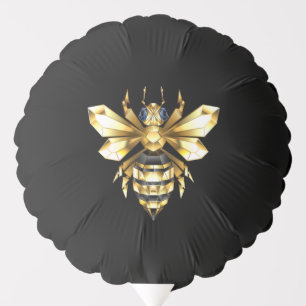 Faux Gold Foil Logo Bee Polygonal on Black Balloon