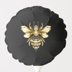 Faux Gold Foil Logo Bee Polygonal on Black Balloon