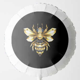 Faux Gold Foil Logo Bee Polygonal on Black Balloon