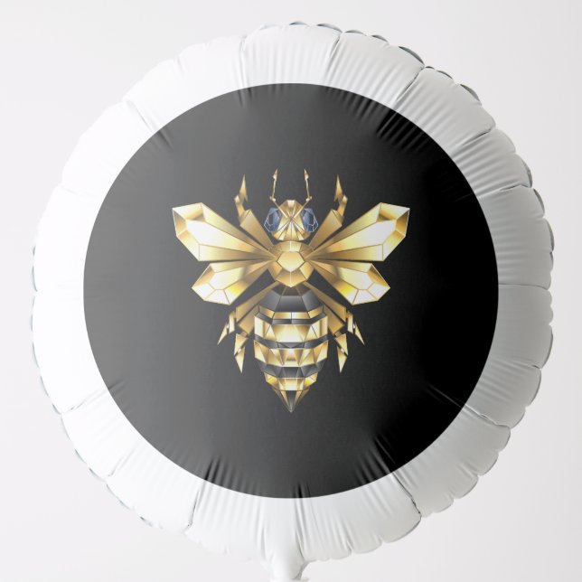 Faux Gold Foil Logo Bee Polygonal on Black Balloon (Front)