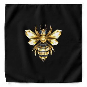 Faux Gold Foil Logo Bee Polygonal on Black Bandana
