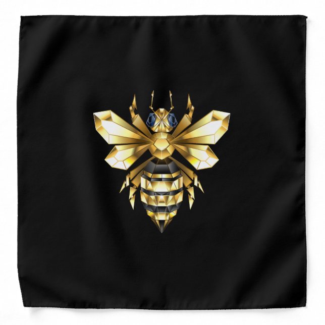 Faux Gold Foil Logo Bee Polygonal on Black Bandana (Front)