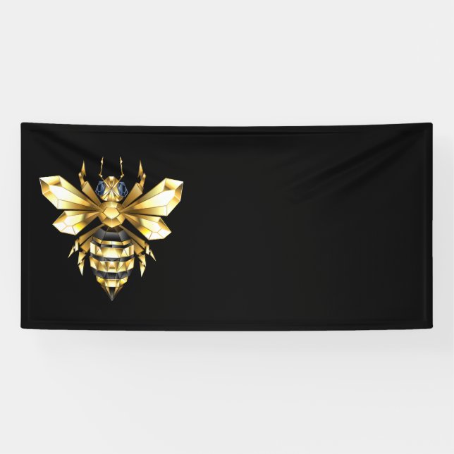 Faux Gold Foil Logo Bee Polygonal on Black Banner (Horizontal)
