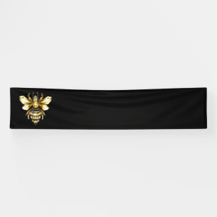 Faux Gold Foil Logo Bee Polygonal on Black Banner
