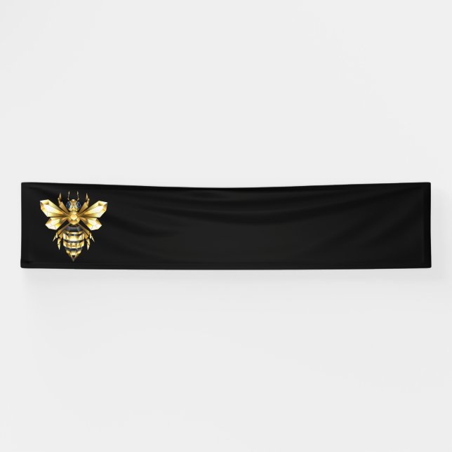 Faux Gold Foil Logo Bee Polygonal on Black Banner (Horizontal)