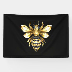 Faux Gold Foil Logo Bee Polygonal on Black Banner