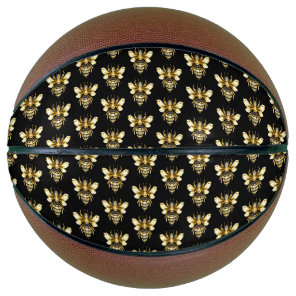 Faux Gold Foil Logo Bee Polygonal on Black Basketball