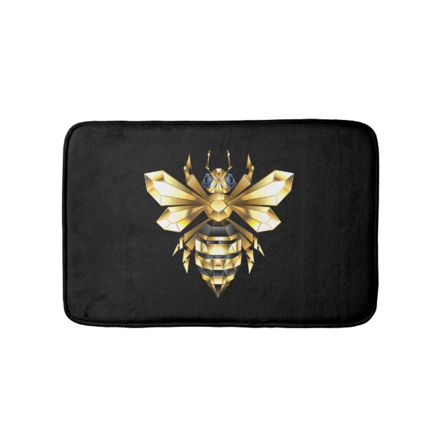 Faux Gold Foil Logo Bee Polygonal on Black Bath Mat (Front)