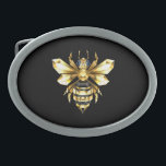Faux Gold Foil Logo Bee Polygonal on Black Belt Buckle<br><div class="desc">Gold,  jewelry,  polygonal bee with golden sparkling wings on black background. Polygonal style animal.Golden bee.</div>