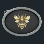 Faux Gold Foil Logo Bee Polygonal on Black Belt Buckle<br><div class="desc">Gold,  jewelry,  polygonal bee with golden sparkling wings on black background. Polygonal style animal.Golden bee.</div>