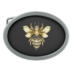 Faux Gold Foil Logo Bee Polygonal on Black Belt Buckle