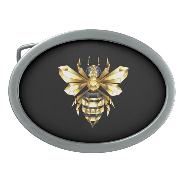 Faux Gold Foil Logo Bee Polygonal on Black Belt Buckle (Front)