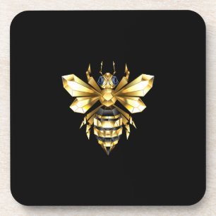Faux Gold Foil Logo Bee Polygonal on Black Beverage Coaster