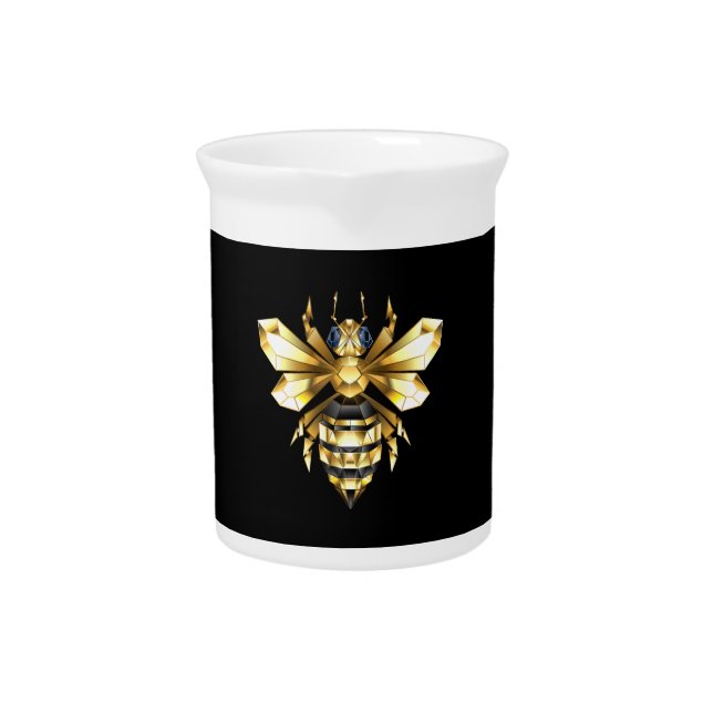 Faux Gold Foil Logo Bee Polygonal on Black Beverage Pitcher (Front)