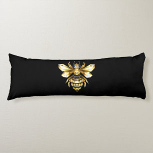 Faux Gold Foil Logo Bee Polygonal on Black Body Pillow