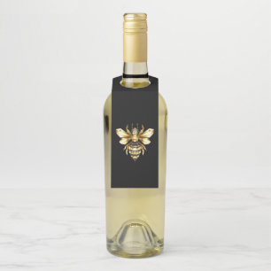 Faux Gold Foil Logo Bee Polygonal on Black Bottle Hanger Tag