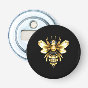 Faux Gold Foil Logo Bee Polygonal on Black Bottle Opener