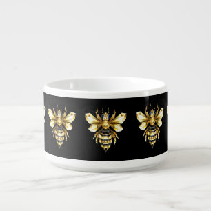 Faux Gold Foil Logo Bee Polygonal on Black Bowl