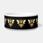 Faux Gold Foil Logo Bee Polygonal on Black Bowl<br><div class="desc">Gold, jewelry, polygonal bee with golden sparkling wings on black background. Polygonal style animal.Golden bee.</div>