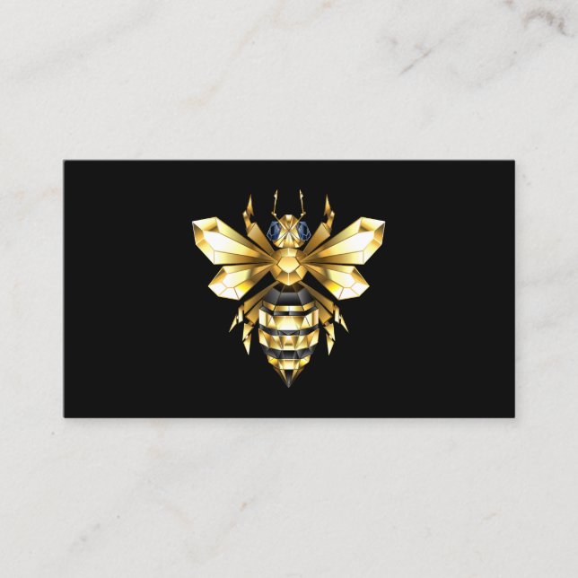 Faux Gold Foil Logo Bee Polygonal on Black Business Card (Front)