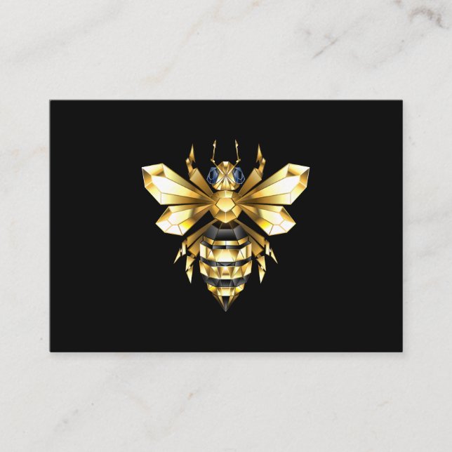Faux Gold Foil Logo Bee Polygonal on Black Business Card (Front)