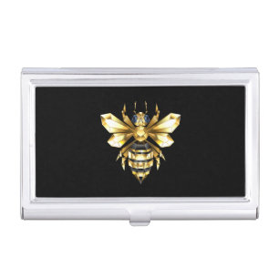 Faux Gold Foil Logo Bee Polygonal on Black Business Card Case