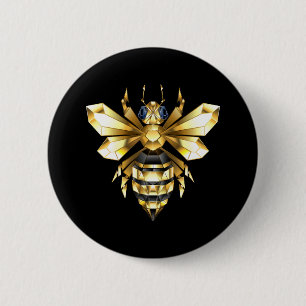 Faux Gold Foil Logo Bee Polygonal on Black Button