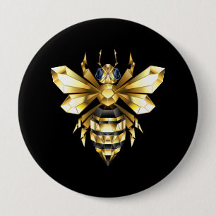 Faux Gold Foil Logo Bee Polygonal on Black Button