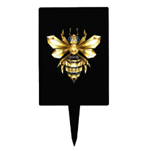 Faux Gold Foil Logo Bee Polygonal on Black Cake Topper