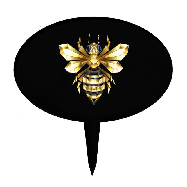 Faux Gold Foil Logo Bee Polygonal on Black Cake Topper (Front)