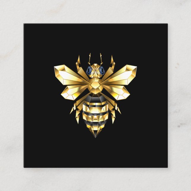 Faux Gold Foil Logo Bee Polygonal on Black Calling Card (Front)