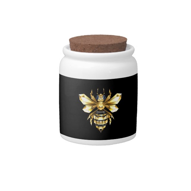 Faux Gold Foil Logo Bee Polygonal on Black Candy Jar (Front)