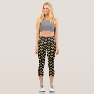 Faux Gold Foil Logo Bee Polygonal on Black Capri Leggings