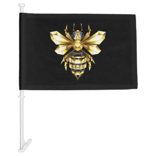 Faux Gold Foil Logo Bee Polygonal on Black Car Flag