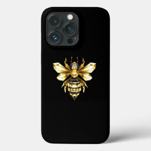 Faux Gold Foil Logo Bee Polygonal on Black iPhone 13 Pro Case