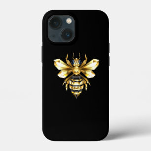 Faux Gold Foil Logo Bee Polygonal on Black iPhone 13 Mini Case