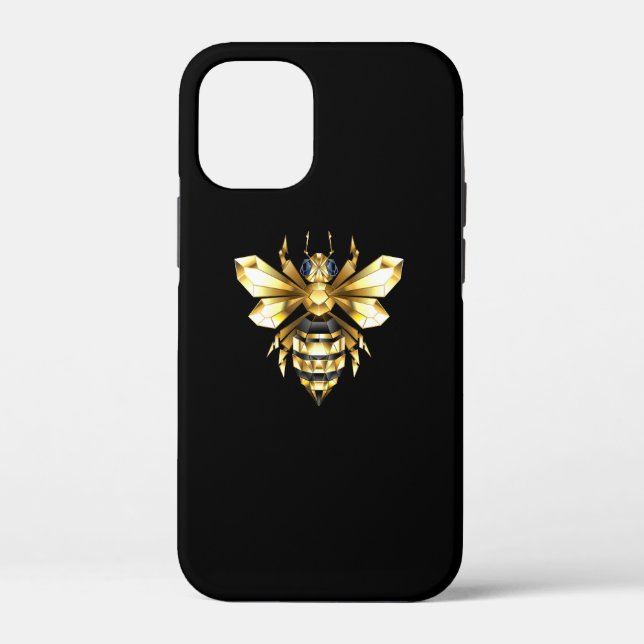 Faux Gold Foil Logo Bee Polygonal on Black Case-Mate iPhone Case (Back)