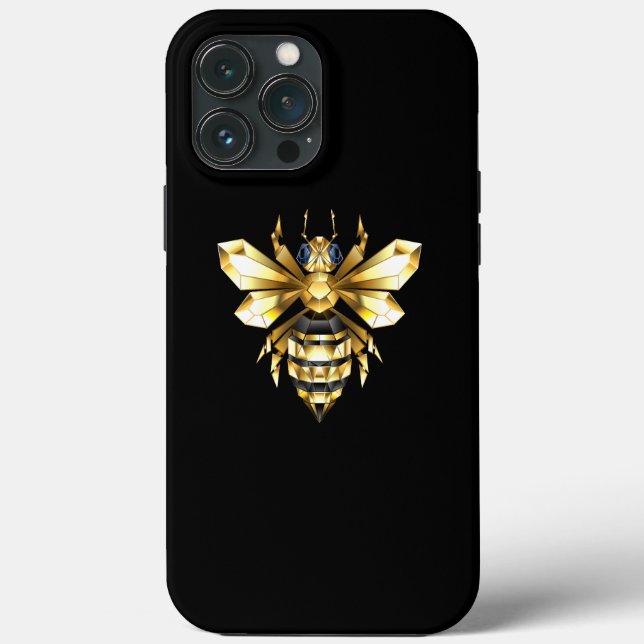 Faux Gold Foil Logo Bee Polygonal on Black Case-Mate iPhone Case (Back)