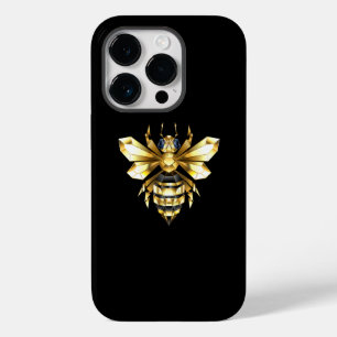 Faux Gold Foil Logo Bee Polygonal on Black Case-Mate iPhone 14 Pro Case