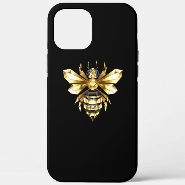 Faux Gold Foil Logo Bee Polygonal on Black Case-Mate iPhone Case (Back)