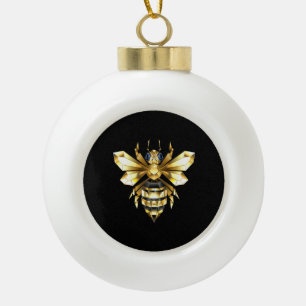 Faux Gold Foil Logo Bee Polygonal on Black Ceramic Ball Christmas Ornament
