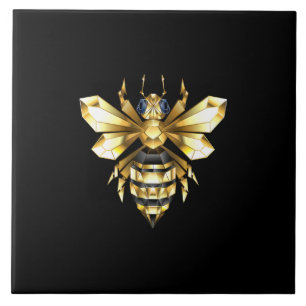 Faux Gold Foil Logo Bee Polygonal on Black Ceramic Tile