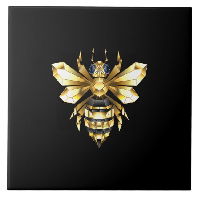 Faux Gold Foil Logo Bee Polygonal on Black Ceramic Tile (Front)