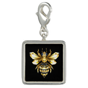 Faux Gold Foil Logo Bee Polygonal on Black Charm