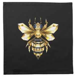Faux Gold Foil Logo Bee Polygonal on Black Cloth Napkin