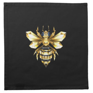 Faux Gold Foil Logo Bee Polygonal on Black Cloth Napkin